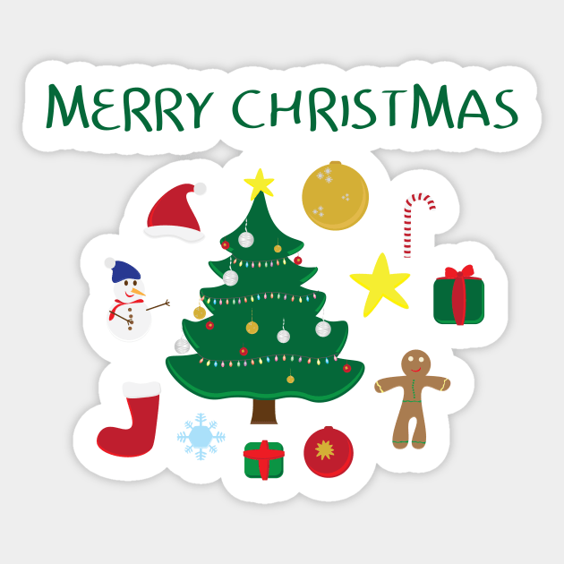 Christmas icons set and Merry Christmas greeting on white background Sticker by sigdesign